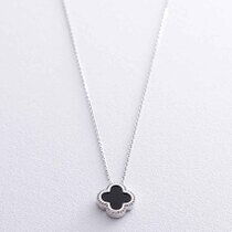 обзорное фото Колье из белого золота Клевер с ониксом 038588 Золотые колье с камнями обзорное фото Колье из белого золота Клевер с ониксом 038588  Золотые колье с камнями
