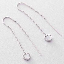 обзорное фото Серьги - протяжки в белом золоте с перламутром в форме сердца 039158 Золотые серьги с перламутром обзорное фото Серьги - протяжки в белом золоте с перламутром в форме сердца 039158  Золотые серьги с перламутром