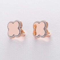 обзорное фото Золотые глянцевые серьги Клевера с фианитами 038414  Золотые серьги с фианитом