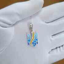 обзорное фото Серебряный подвес с эмалью Тризуб Герб Украины с колоском 038350  Серебряные подвески со вставками
