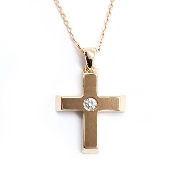 Золоте кольє з декоративний хрестик з діамантом в червоному золоті 039222 детальне зображення ювелірного виробу