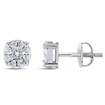 обзорное фото Серьги пусеты в белом золотые с димантами в форме круга 039237  Золотые серьги с бриллиантами