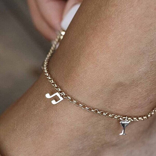 Браслет на ногу с подвесками в комбинированном золоте 032905 детальное изображение ювелирного изделия Золотые браслеты на ногу