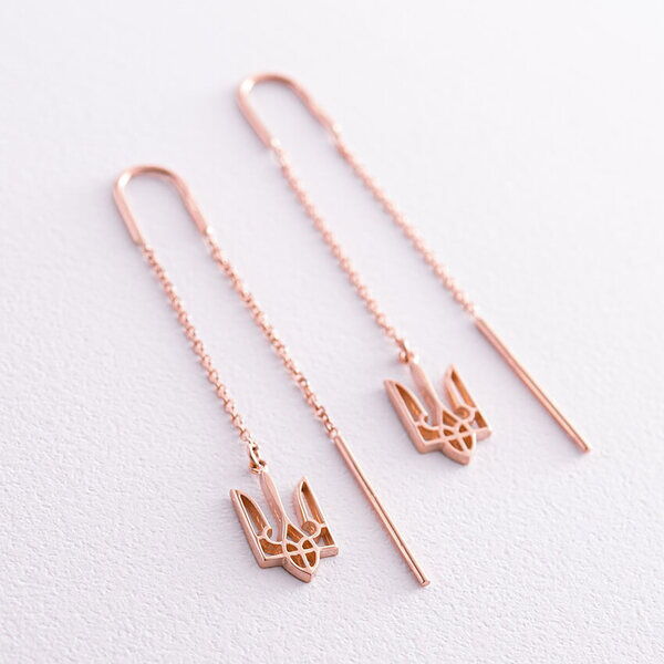 Золотые серьги-продевки с подвеской Тризуб 037378 детальное изображение ювелирного изделия Золотые серьги протяжки Золотые серьги-продевки с подвеской Тризуб 037378 детальное изображение ювелирного изделия Золотые серьги протяжки