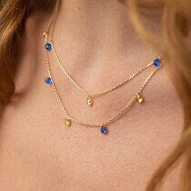 обзорное фото Двойное колье в жёлтом золоте "Украинка" 037473  Золотые колье с камнями