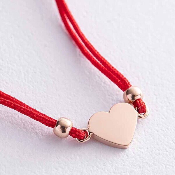 Браслет з червоного шовку та золотим сердечком 038730 детальне зображення ювелірного виробу Браслет з червоного шовку та золотим сердечком 038730 детальне зображення ювелірного виробу