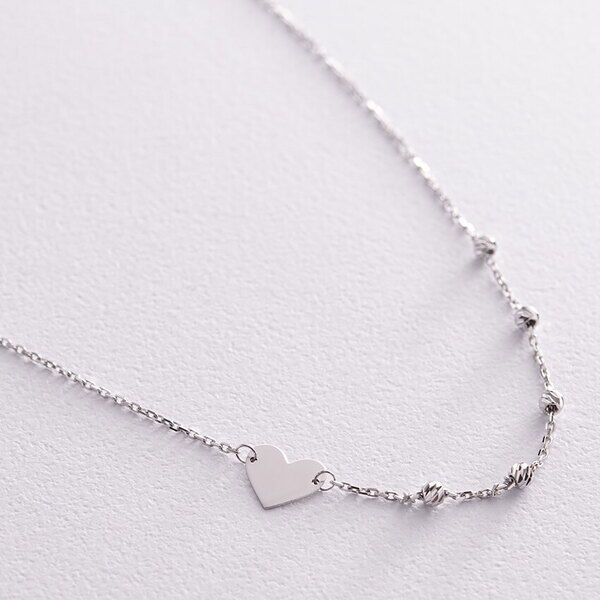 Оригинальное женское колье в белом золоте с шариками и сердечком 585 пробы 037712 детальное изображение ювелирного изделия Золотое колье без камней Оригинальное женское колье в белом золоте с шариками и сердечком 585 пробы 037712 детальное изображение ювелирного изделия Золотое колье без камней