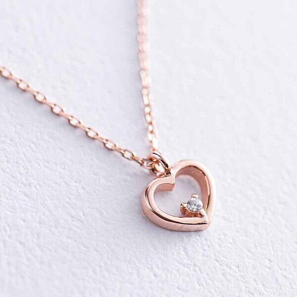 Золотое колье сердечко с фианитом 038774  детальное изображение ювелирного изделия Золотые колье с камнями Золотое колье сердечко с фианитом 038774  детальное изображение ювелирного изделия Золотые колье с камнями