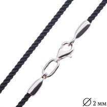 обзорное фото Шелковый черный шнурок с серебряным замком 027115  Шнурки с серебром