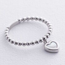 обзорное фото Золотое кольцо шарики с перламутровым сердечком 038687 Золотые кольца с перламутром обзорное фото Золотое кольцо шарики с перламутровым сердечком 038687  Золотые кольца с перламутром