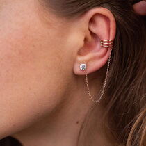 обзорное фото Серьга - каффа "Тринити" в красном золоте с фианитом 037795  Золотые серьги каффы