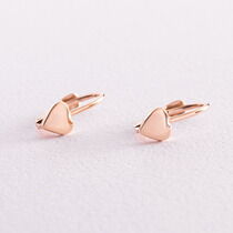 обзорное фото Золотые серьги детские сердечки без вставок 037540 Серьги без камней обзорное фото Золотые серьги детские сердечки без вставок 037540  Серьги без камней