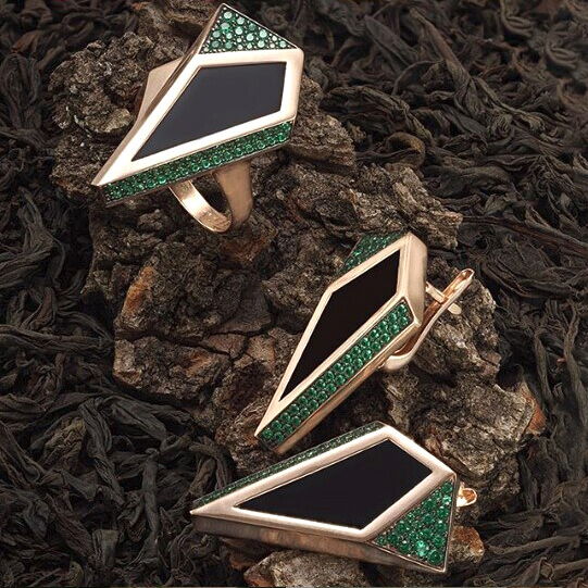 кольцо и серьги с нанокристаллами и агатом кольцо и серьги с нанокристаллами и агатом