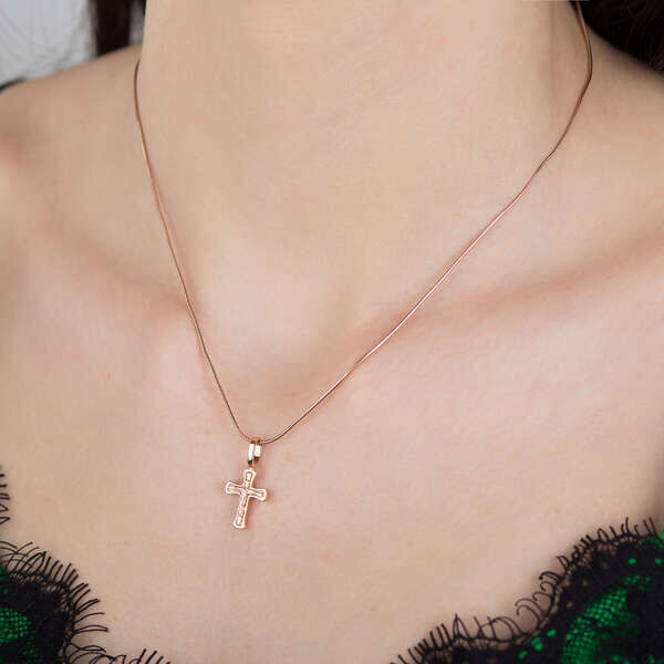 Золотой крест без вставок из красного золота 025394 Золотой крест без вставок из красного золота 025394