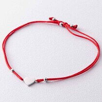 обзорное фото Браслет шелковый с сердцем в белом золоте 038740 Красная нить с золотом обзорное фото Браслет шелковый с сердцем в белом золоте 038740  Красная нить с золотом