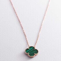 обзорное фото Золотое колье Клевер с малахитом 038577  Золотые колье с камнями