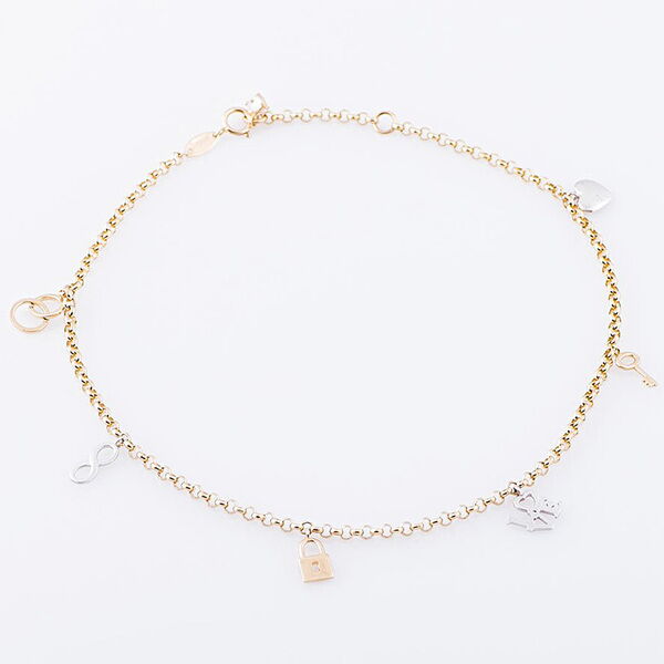 Браслет на ногу из комбинированного золота с подвесками 032904 детальное изображение ювелирного изделия Золотые браслеты на ногу Браслет на ногу из комбинированного золота с подвесками 032904 детальное изображение ювелирного изделия Золотые браслеты на ногу