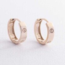 обзорное фото Серьги кольца с фианитом в желтом золоте 038384 Золотые серьги без вставок обзорное фото Серьги кольца с фианитом в желтом золоте 038384  Золотые серьги без вставок