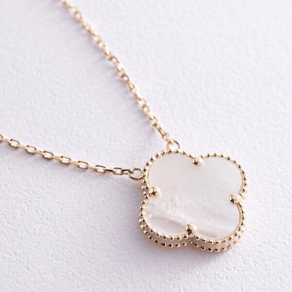 Кольє з клевером у жовтому (лимонному) золоті 585 проби 037951 детальне зображення ювелірного виробу Кольє з клевером у жовтому (лимонному) золоті 585 проби 037951 детальне зображення ювелірного виробу