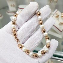 обзорное фото Золотой браслет на руку с жемчугом 031598  Золотые браслеты с жемчугом