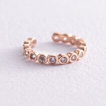 обзорное фото Золотая серьга каффа без прокола с фианитами в красном золоте 037768  Золотые серьги каффы