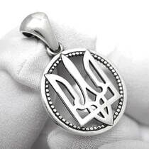 обзорное фото Кулон серебряный на цепочку или шнурок Тризуб - Герб Украины 037270  Украинская символика из золота и серебра