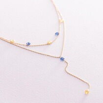 обзорное фото Колье в жёлтом (лимонном) золоте с жёлто-голубыми фианитами "Украинка" 037499  Золотые колье с камнями