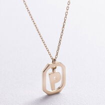 обзорное фото Золотое колье с глянцевой буквой Р и дополнительной цепочкой (желтое золото) 039931 Золотое колье без камней обзорное фото Золотое колье с глянцевой буквой Р и дополнительной цепочкой (желтое золото) 039931  Золотое колье без камней