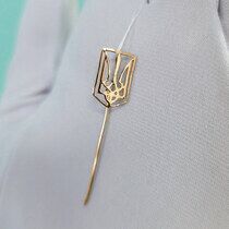 обзорное фото Золотой значок на иголке Герб Украины 037207  Золотые значки