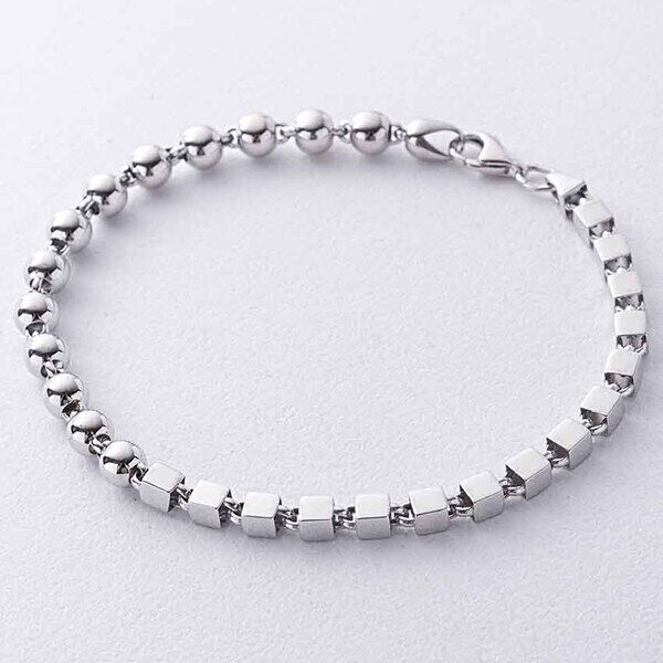 Браслет в геометрическом стиле (кубики и шарики) из белого золота 039071 детальное изображение ювелирного изделия Золотые браслеты без камней Браслет в геометрическом стиле (кубики и шарики) из белого золота 039071 детальное изображение ювелирного изделия Золотые браслеты без камней