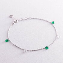 обзорное фото Браслет в белом золоте с зелёными и белыми фианитами 037491  Золотые браслеты с цирконием (фианитами)