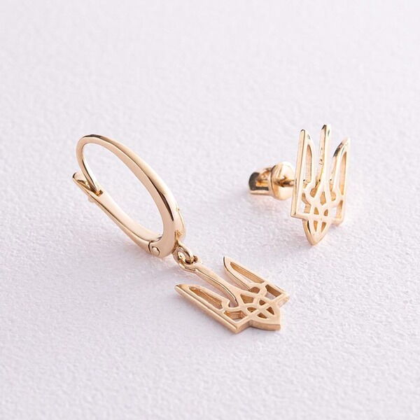 Золоті вситметричні сережки Тризуб, жовте (лимонне) золото 037472 детальне зображення ювелірного виробу Золоті вситметричні сережки Тризуб, жовте (лимонне) золото 037472 детальне зображення ювелірного виробу