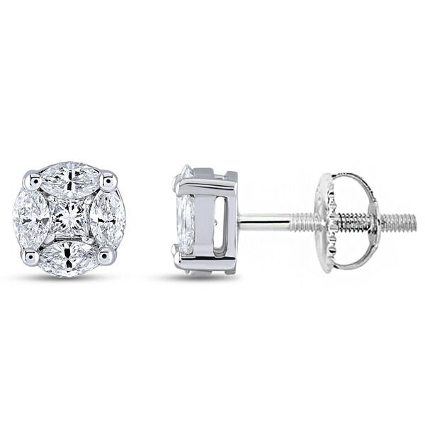 Серьги пусеты в белом золотые с димантами в форме круга 039237 детальное изображение ювелирного изделия Золотые серьги с бриллиантами Серьги пусеты в белом золотые с димантами в форме круга 039237 детальное изображение ювелирного изделия Золотые серьги с бриллиантами