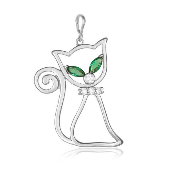 Серебряный кулон Кошка с фианитами 026984 детальное изображение ювелирного изделия Серебряные подвески со вставками Серебряный кулон Кошка с фианитами 026984 детальное изображение ювелирного изделия Серебряные подвески со вставками