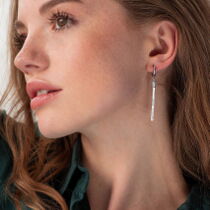 обзорное фото Золотые серьги Спички с фианитами 031677  Золотые серьги с фианитом