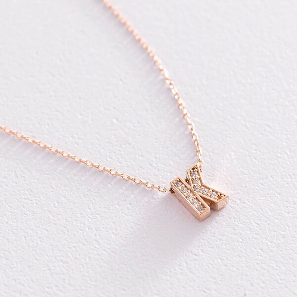 Колье из красного золота с белыми фианитами буква К 039970 детальное изображение ювелирного изделия Золотые колье с камнями Колье из красного золота с белыми фианитами буква К 039970 детальное изображение ювелирного изделия Золотые колье с камнями