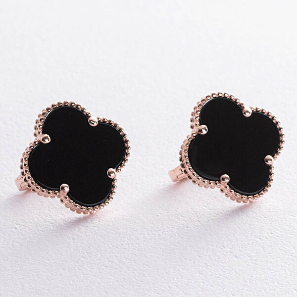 Женские серьги с ониксом в красном золоте Клевер 039245 детальное изображение ювелирного изделия Золотые серьги с ониксом Женские серьги с ониксом в красном золоте Клевер 039245 детальное изображение ювелирного изделия Золотые серьги с ониксом