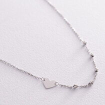 обзорное фото Оригинальное женское колье в белом золоте с шариками и сердечком 585 пробы 037712  Золотое колье без камней