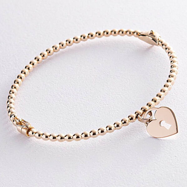 Золотой браслет с шариками и сердцем 038500 детальное изображение ювелирного изделия Жесткие браслеты из золота Золотой браслет с шариками и сердцем 038500 детальное изображение ювелирного изделия Жесткие браслеты из золота