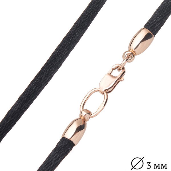 Шелковый черный шнурок с золотой гладкой застежкой 025679 детальное изображение ювелирного изделия Шнурки с золотом