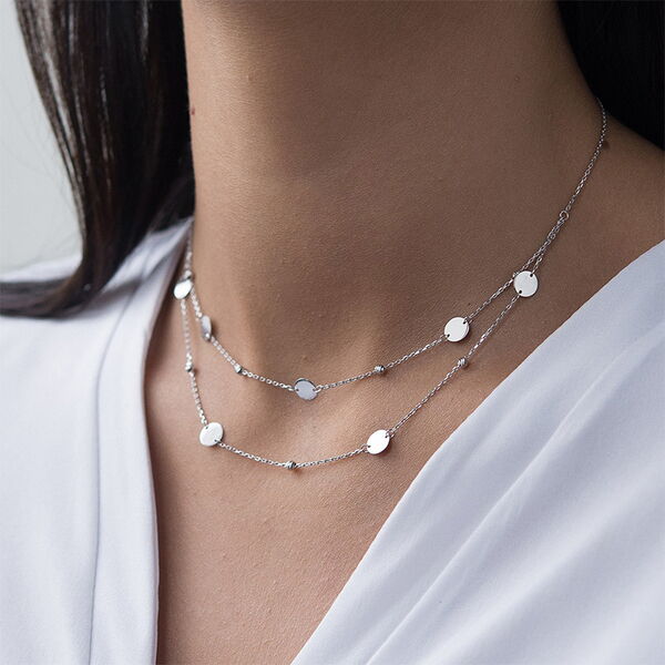 Двойное золотое колье в белом золоте с монетками 033226 детальное изображение ювелирного изделия Золотое колье без камней Двойное золотое колье в белом золоте с монетками 033226 детальное изображение ювелирного изделия Золотое колье без камней