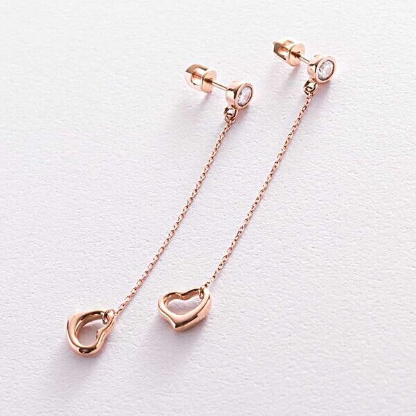 Золотые серьги Сердечки на цепочке 038460 детальное изображение ювелирного изделия Золотые серьги с фианитом Золотые серьги Сердечки на цепочке 038460 детальное изображение ювелирного изделия Золотые серьги с фианитом