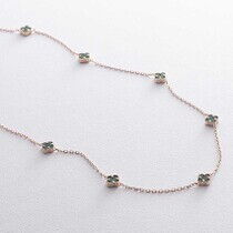 обзорное фото Невероятное mini колье из желтого цвета Клевер с малахитом 038568  Золотые колье с камнями