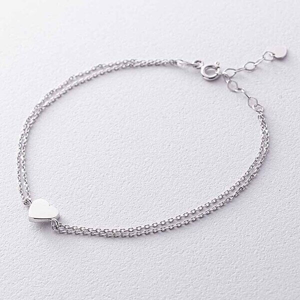 Двойной браслет с сердечком в белом золоте 038731 детальное изображение ювелирного изделия Золотые браслеты без камней Двойной браслет с сердечком в белом золоте 038731 детальное изображение ювелирного изделия Золотые браслеты без камней