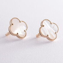 обзорное фото Золотые серьги Клевер с перламутром, жёлтое (лимонное) золото 037924 Золотые серьги с перламутром обзорное фото Золотые серьги Клевер с перламутром, жёлтое (лимонное) золото 037924  Золотые серьги с перламутром