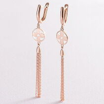 обзорное фото Висячие серьги "Клевер" в красном золоте 585 проба 037827 Золотые серьги без вставок обзорное фото Висячие серьги "Клевер" в красном золоте 585 проба 037827  Золотые серьги без вставок