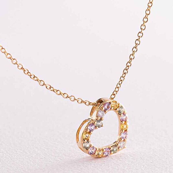 Колье в желтом золоте Сердце с сапфирами и сапфирами и бриллиантами 038783 детальное изображение ювелирного изделия Золотое колье с бриллиантами Колье в желтом золоте Сердце с сапфирами и сапфирами и бриллиантами 038783 детальное изображение ювелирного изделия Золотое колье с бриллиантами