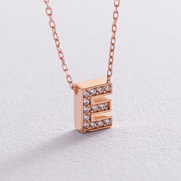 Колье из красного золота 585 пробы с буквой Е и фианитами 039978 детальное изображение ювелирного изделия Золотые колье с камнями Колье из красного золота 585 пробы с буквой Е и фианитами 039978 детальное изображение ювелирного изделия Золотые колье с камнями