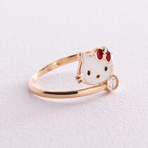 обзорное фото Детское кольцо золотое Hello Kitty с эмалью 032931  Золотые кольца