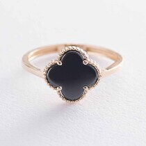 обзорное фото Золотое кольцо Клевер с ониксом 038641 Кольца с ониксом обзорное фото Золотое кольцо Клевер с ониксом 038641  Кольца с ониксом